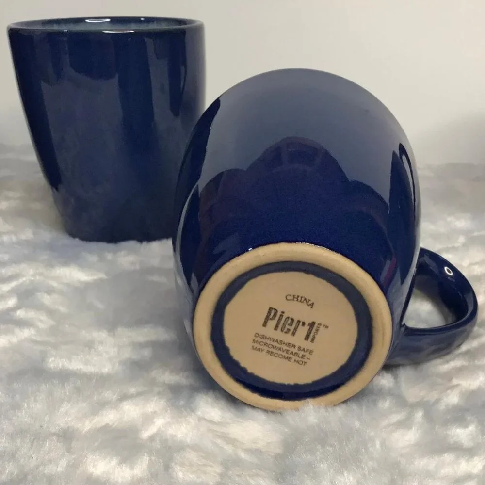 Pier 1 ~ Blue Azure Dip Dye Coffee Mugs / Cups - Set of 4 -‎ Retired